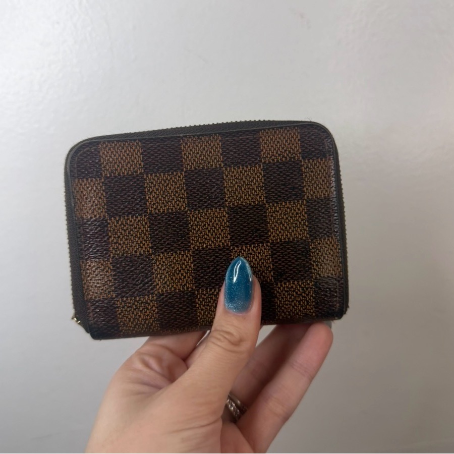 Authentic Louis Vuitton Damier Checkered Brown Wallet Zip Puller Missing